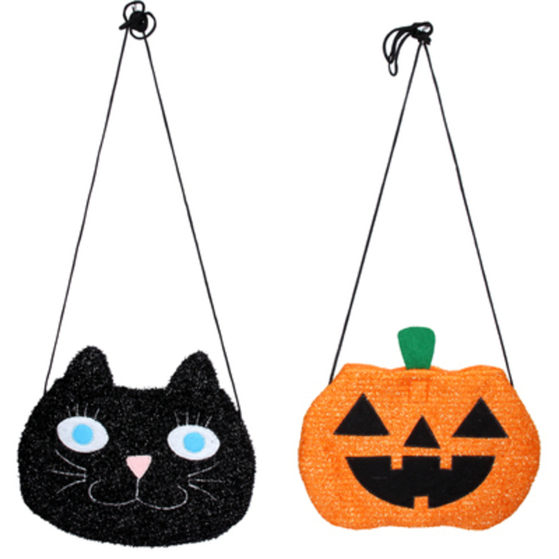 Halloween Trick or Treat bags - choice of 2 - either a black cat or an orange pumpkin.  If you have a preference please specify when ordering.  Perfect for trick or treating this Halloween night.  The fabric Halloween bags are light and durable to keep your treats safe until you get home to munch them all. Made by designer Gisela Graham.